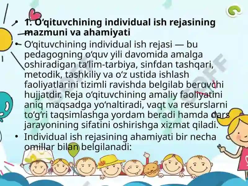 O‘QITUVCHINING INDIVIDUAL ISH REJASINI TUZISH TARTIBI 4