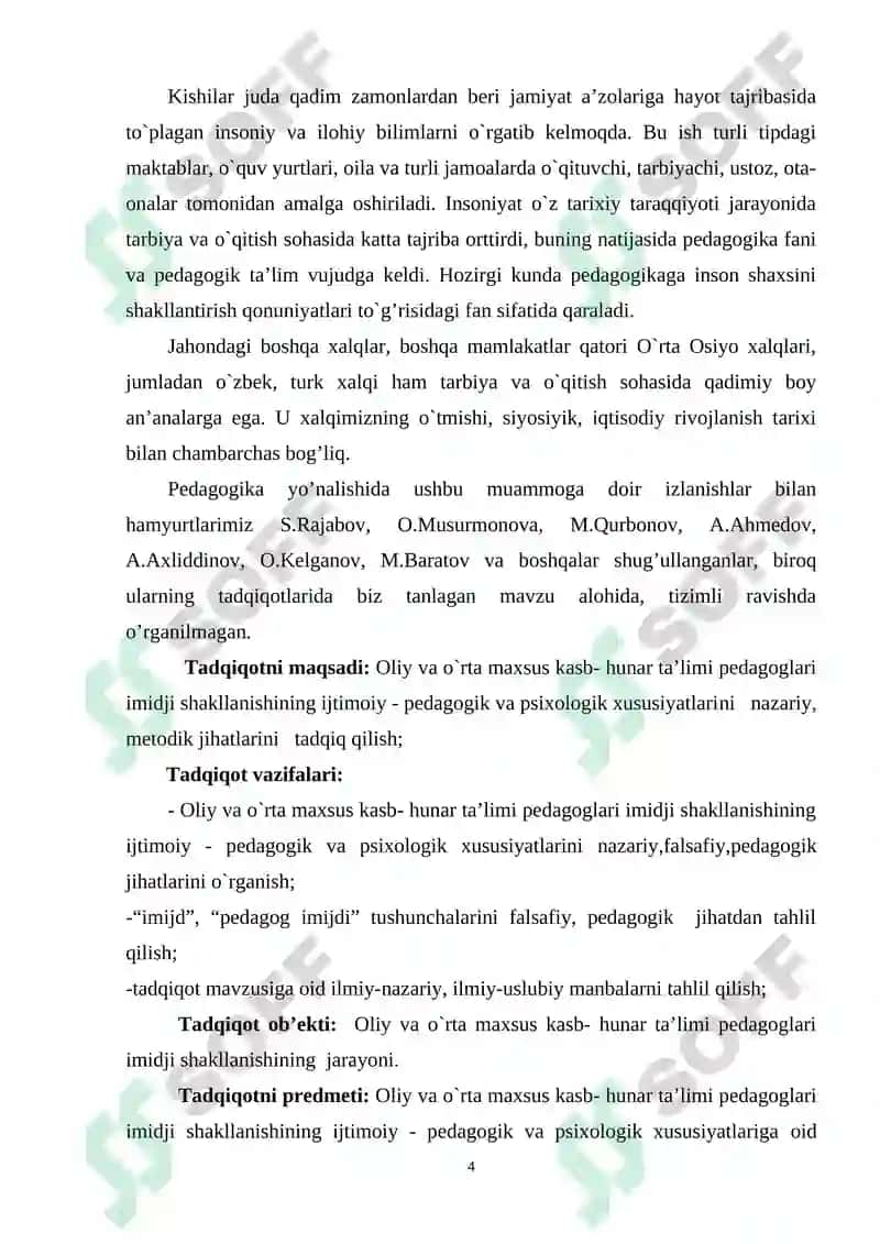 OLIY VA O`RTA MAXSUS KASB- HUNAR TA’LIMI PEDAGOGLARI IMIDJI SHAKLLANISHINING IJTIMOIY - PEDAGOGIK VA PSIXOLOGIK XUSUSIYATLARI 4