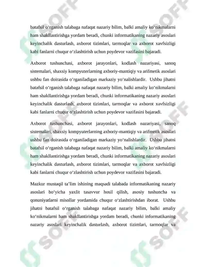 INFORMATIKANING NAZARIY ASOSLARI FANIDAN MUSTAQIL TA’LIM ISHI 4