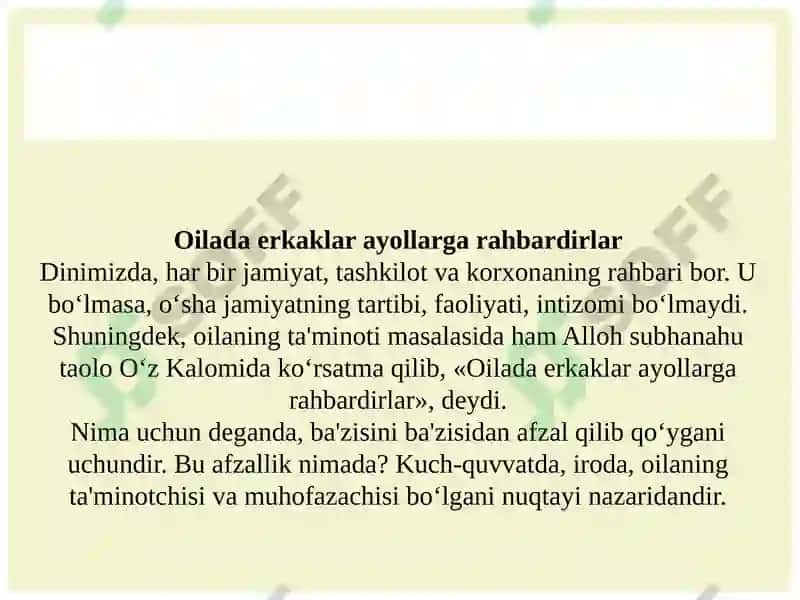 Islom dinida oilaga bo'lgan munosabatning o'ziga xos tomonlari 4
