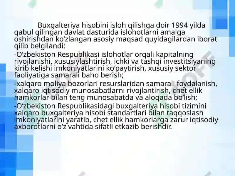 BOZOR  IQTISODIYOTIGA  O`TISHDA  BUXGALTERIYA  HISOBINI  ISLOH  QILISH  BOSQICHLARI. 4