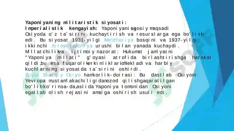 Yaponiyaning militaristik siyosati va Ikkinchi jahon urushi arafasida Osiyomintaqi geosiyosiy vaziyat 4