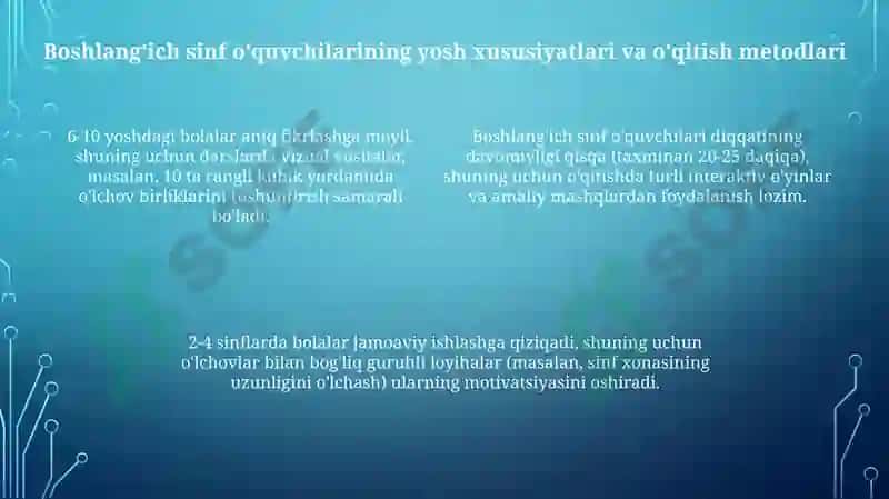 Asosiym miqdorlar va ularni o'lchash birliklarini o'rganish metodikasi 4
