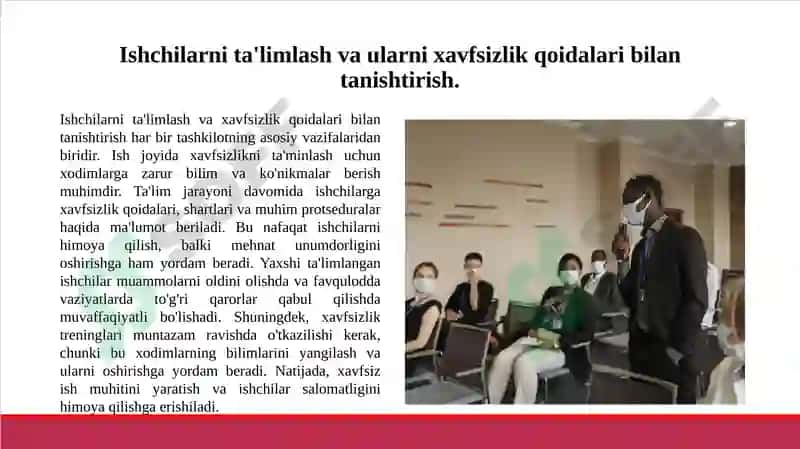 Mehnat sharoitlarini yaxshilash va xavfsizlik standartlarini joriy etish 4