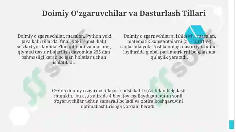 Doimiy O'zgaruvchilarni E'lon Qilish 4