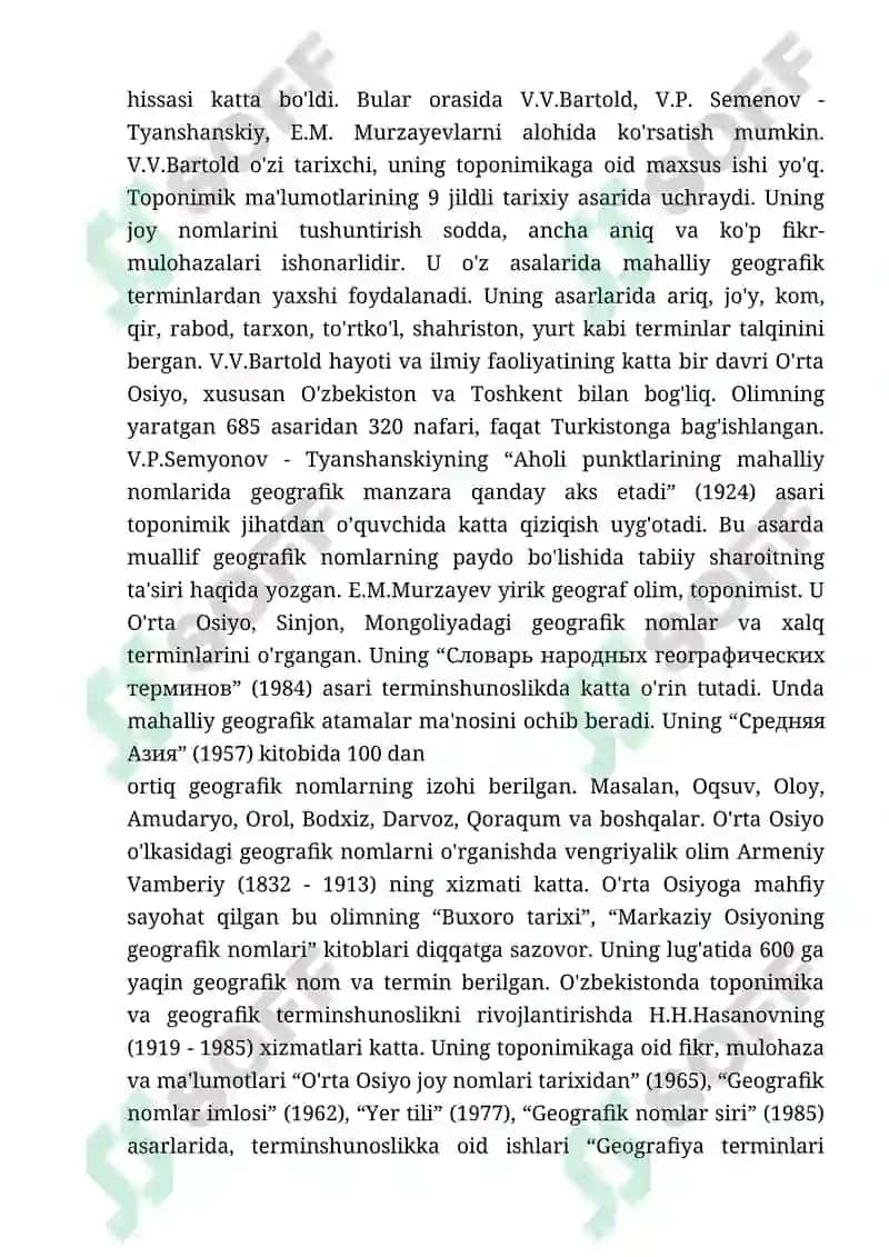 Mustaqil ish. Mavzu: Joy nomlarining paydo bo`lishi. 4