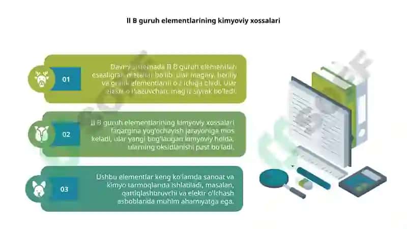 Davriy sistemadan ll B guruh elementlari xossalari va ishlatilishi 4