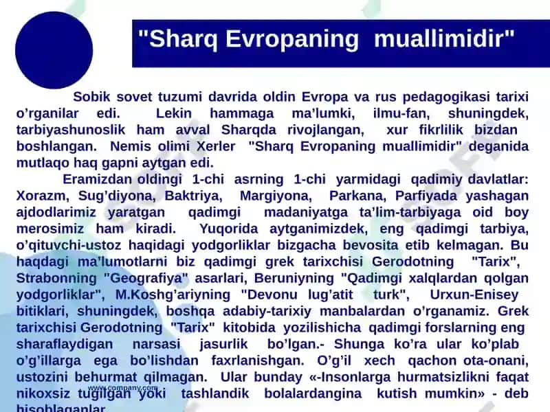 Engqadimgizamonlardan toeramizning VII asrigacha bo’lgan davrlar do’qituvchi-ustoz, shogird va ularning jamiyatdagi o’rni, mahorati haqida pedagogik fikrlar 4