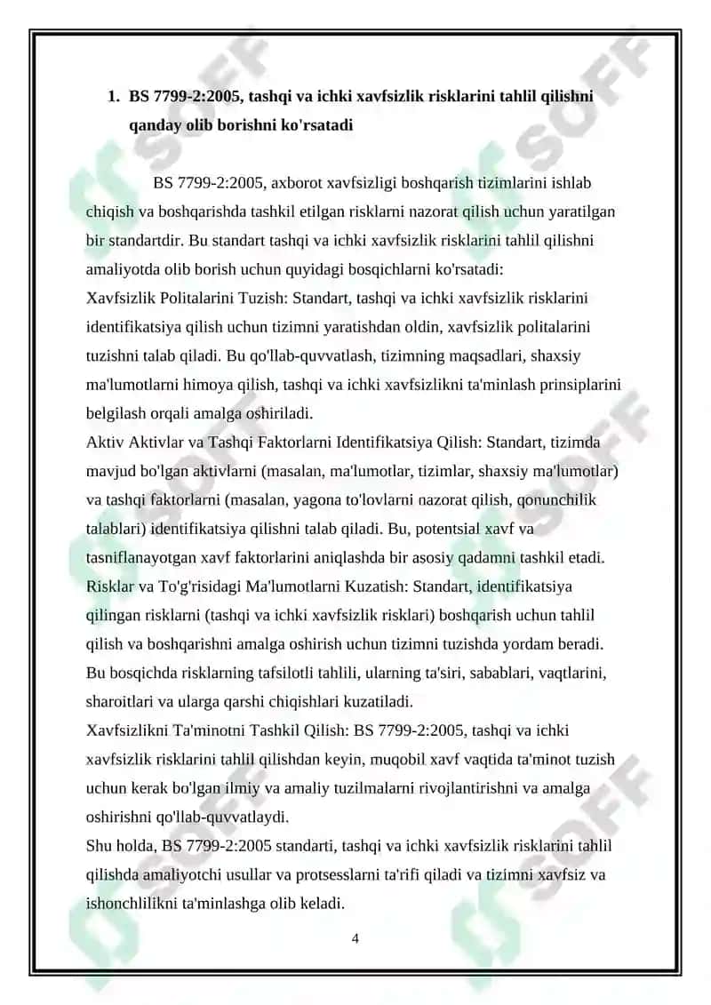 BS 7799-2:2005 - Britaniya standarti BS 7799 Axborot xavfsizligini boshqarish tizimining spetsifikatsiyasi mohiyati 4