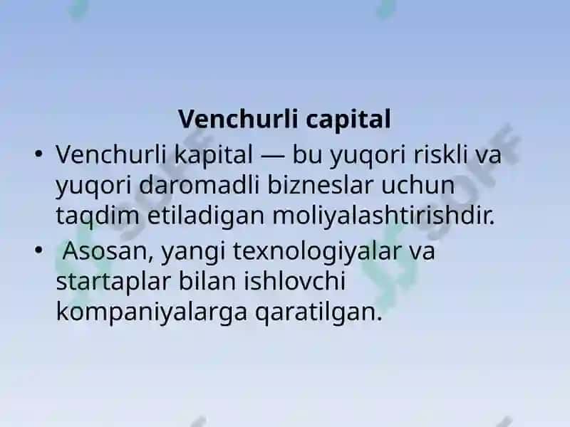 Investitsiya loyihalarini moliyalashtirishning noan’anaviy usullari 4