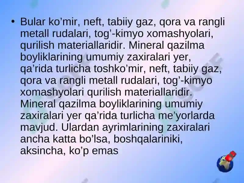 Mineral Resurslar va ularning foydali qazilmalari 4
