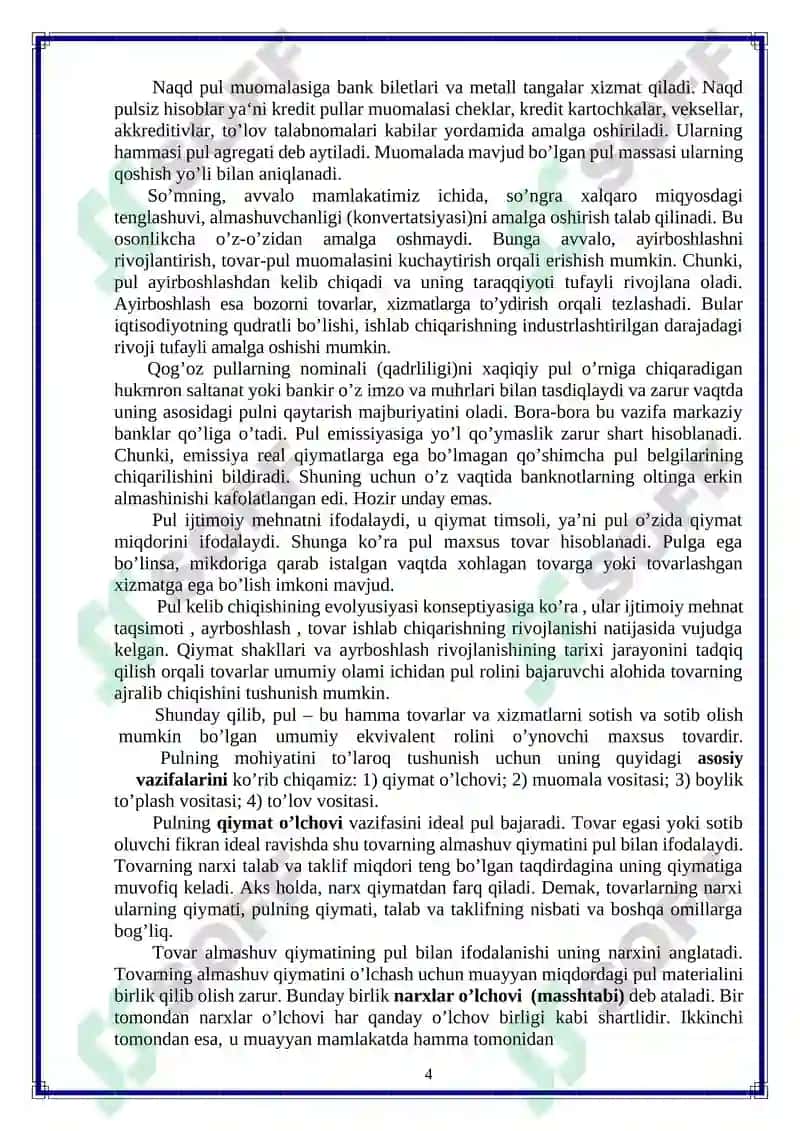 Pul muomalasi va uning amal qilish qonuniyatlari 4