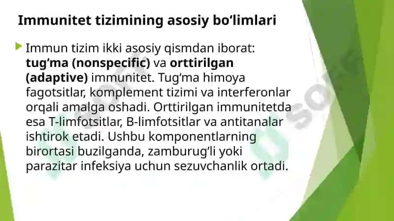 Imunitet tizimi faoliyati bilan zamburug'li va parazitar kasalliklar kelib chiqishidagi bog'liqliklar 4
