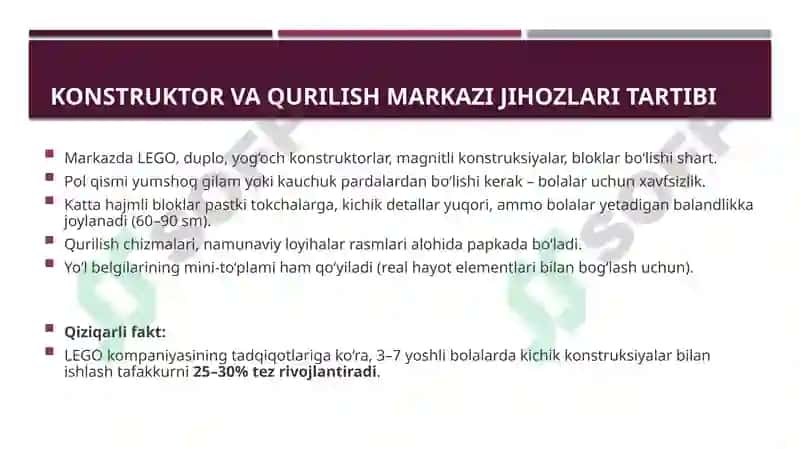 Maktabgacha ta’limda rivojlantiruvchi markazlarni jihozlarini tartibi 4
