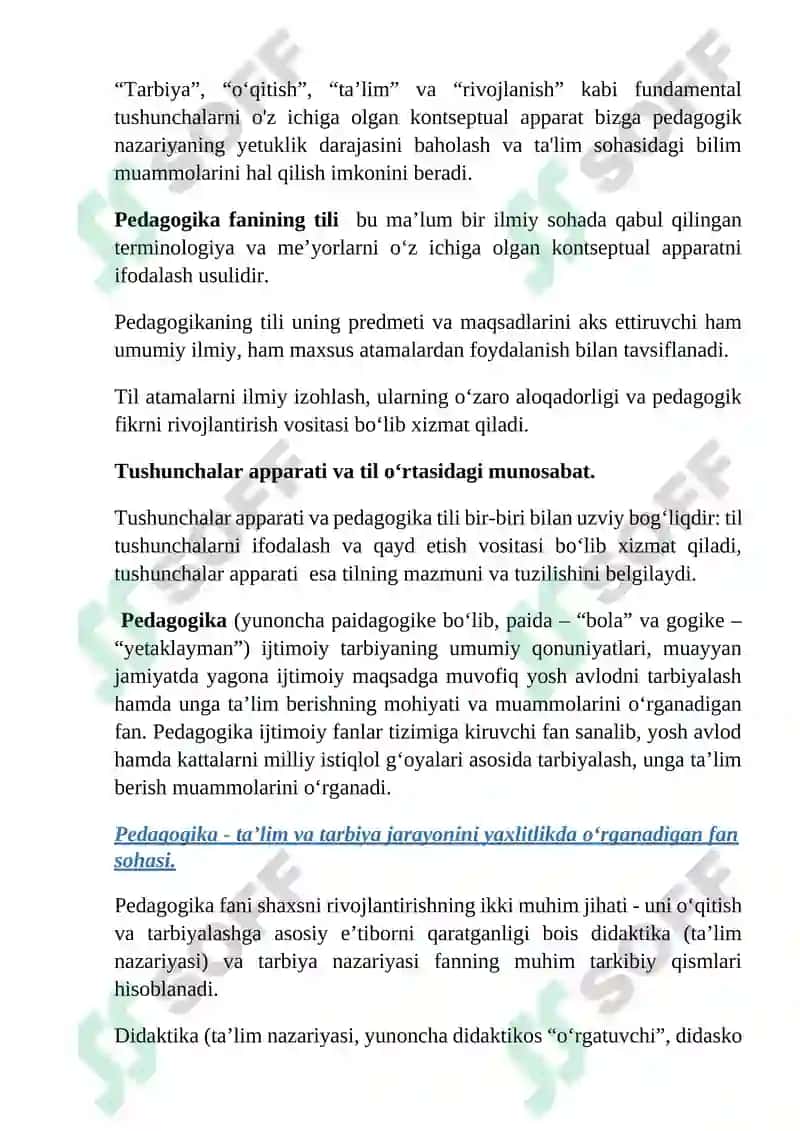 PEDAGOGIKA- SHAXS TARBIYASI VA RIVOJLANISHI TO‘G‘RISIDAGI FAN 4