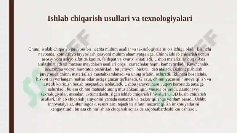 Chinni ishlab chiqarish jarayonida xom ashyo tayyorlash va tanlash jarayoni 4