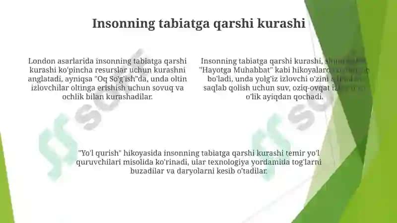 Jek London hikoyalari dainson va tabiat munosabatlari 4