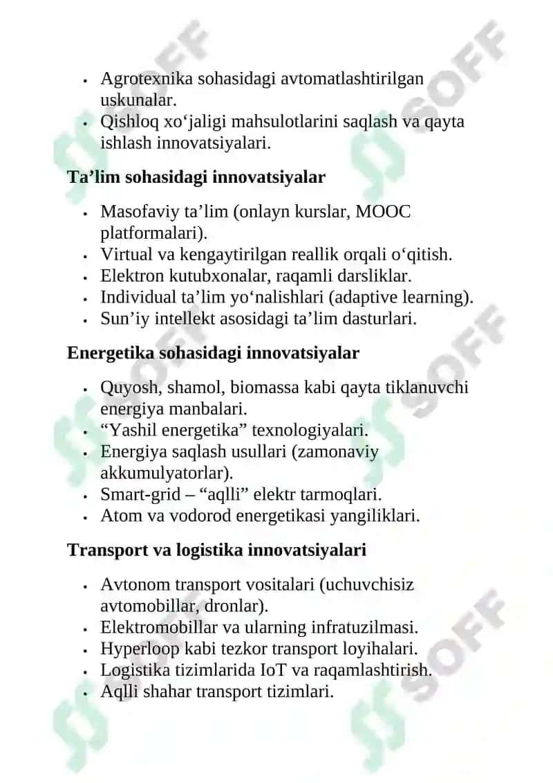 Innovatsiyalarning sohalar boʻyicha turlari 4