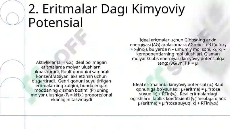 Suyultirilgan eritmalarning termodinamikasi 4