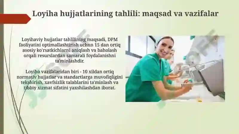 Loyiha materiallari bo'yicha davolash-profilaktika muassasalarini baholash 4