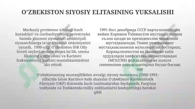 Mustaqillikka erishish arafasida O'zbekistondagi ijtmoiy-siyosiy jarayonlar 4
