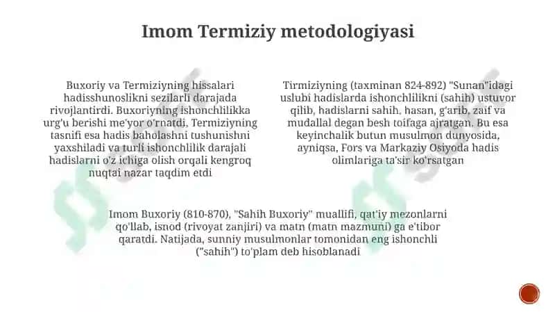 Imom Buxoriy va Imom Termiziyning hadis ilmiga qoʻshgan hisalari 4