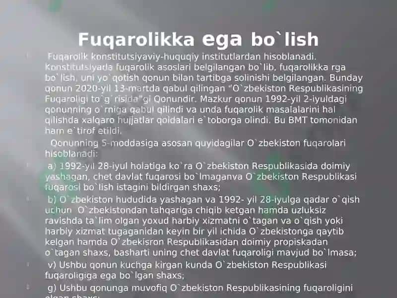 O`zbekiston Respublikasi fuqarolik masalalari 4