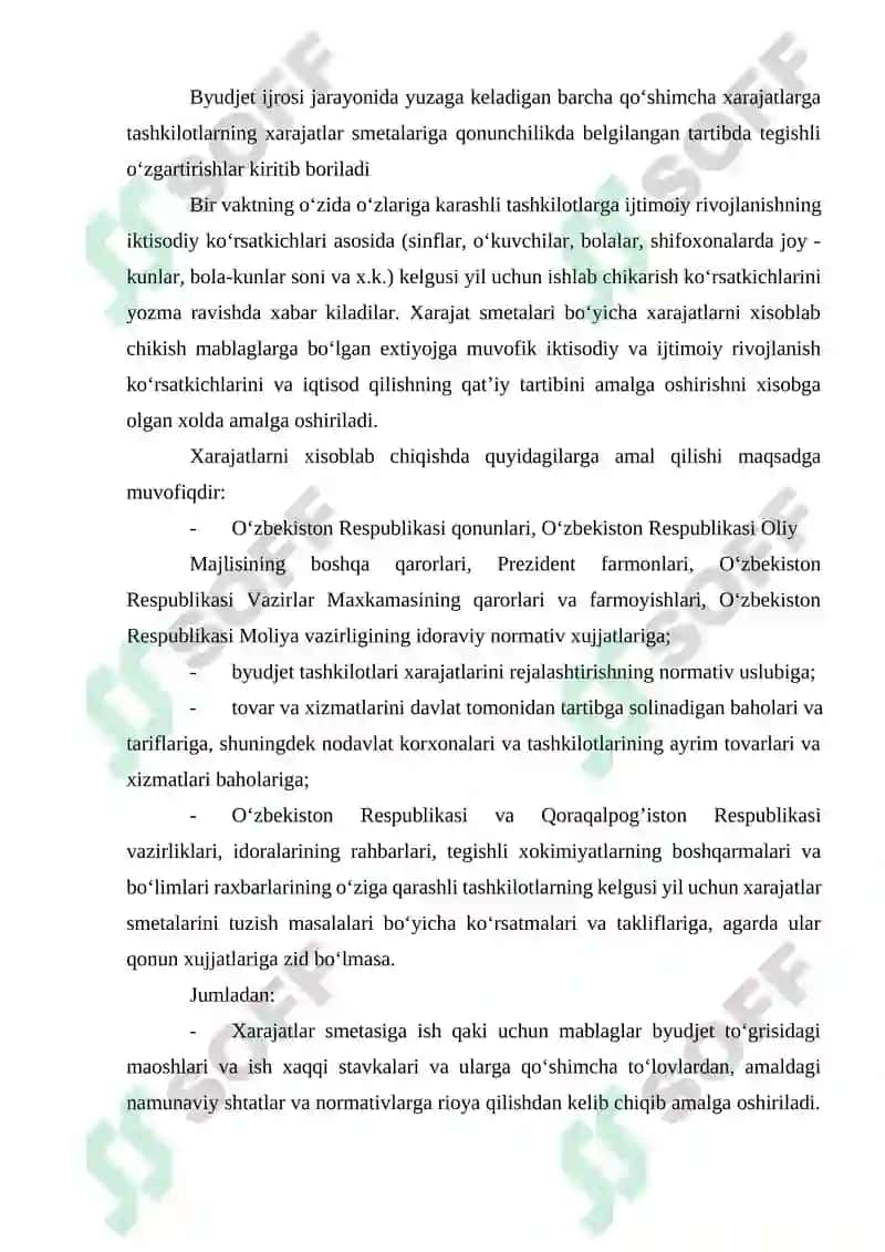 Byudjet Tashkilotlarida Smetalar hamda Shtatlar Jadvalini Tuzish, Tasdiqlash va Taqdim Etish Tartibi 4