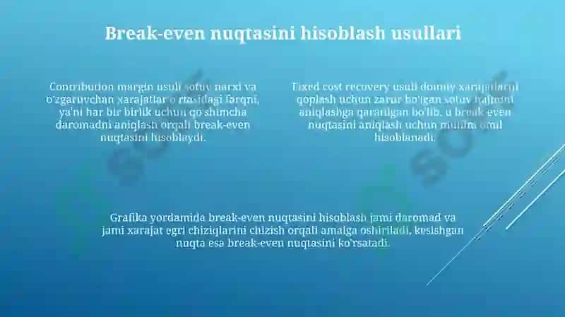 Break-even nuqtasini hisoblash usullari 4