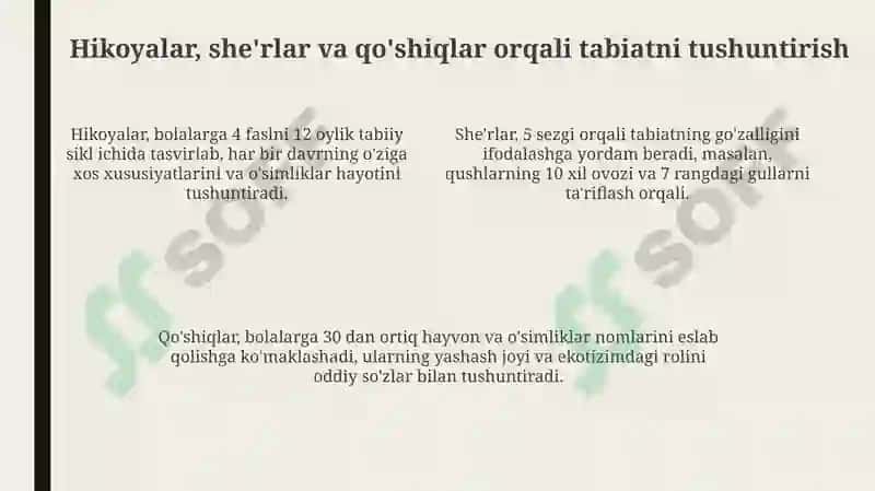 Bolalarni tabiat bilan tanishtirishda og'zaki metoddan foydalanish va uning mohiyati 4