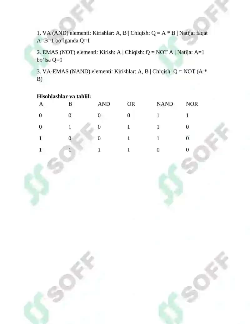 XADGA tranzistorlari asosida yasalgan ME (mantiqiy element)larni ishlash prinsiplarini o‘rganish 4