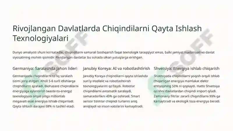 Chiqindilarni Qayta Ishlashning Samaradorlik Texnologiyalari: Rivojlangan Davlatlar Tajribasi 4