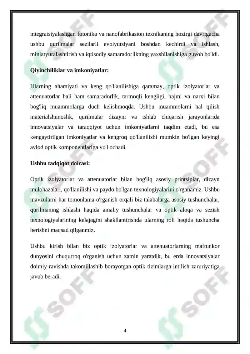 Optik izolyatorlar va attenyuatirlar haqida umumiy tushuncha 4