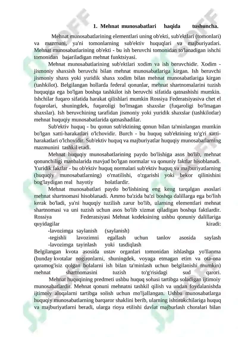 Mehnat munosabatlari va ularning o’zbekistondatartibga solinishi 4