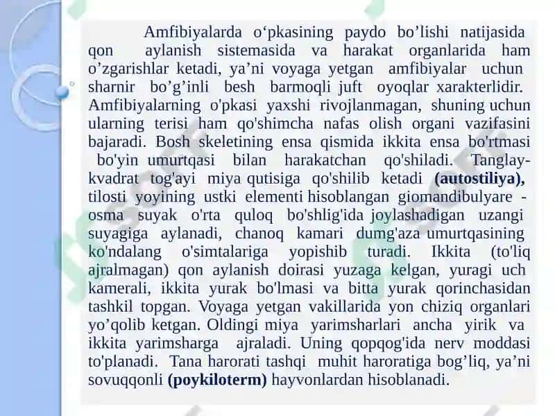SUVDA HAMDA QURUQLIKDA YASHOVCHILARNING QURUQLIKKA CHIQISH SABABLARIvaungaxosMOSLANISHLAR 4