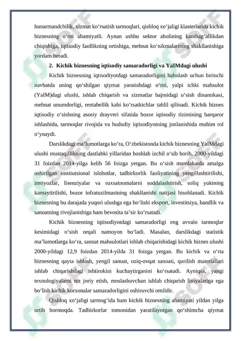 Kichik biznesning milliy iqtisodiyotdagi roli va ahamiyati 4