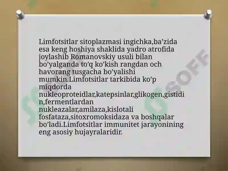 Limfotsitlarning populyatsiyalari va subpopulyatsiyalari.Ularning tuzilishi va vazifalari.Limfaning hosil bo’lishi,tarkibi va vazifalari 4