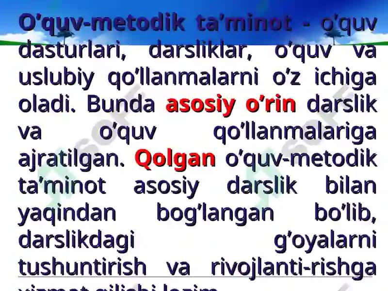 O’QITISHNI TASHKIL ETISHDA QO’LLANILADIGAN TA’MINOTLAR 4