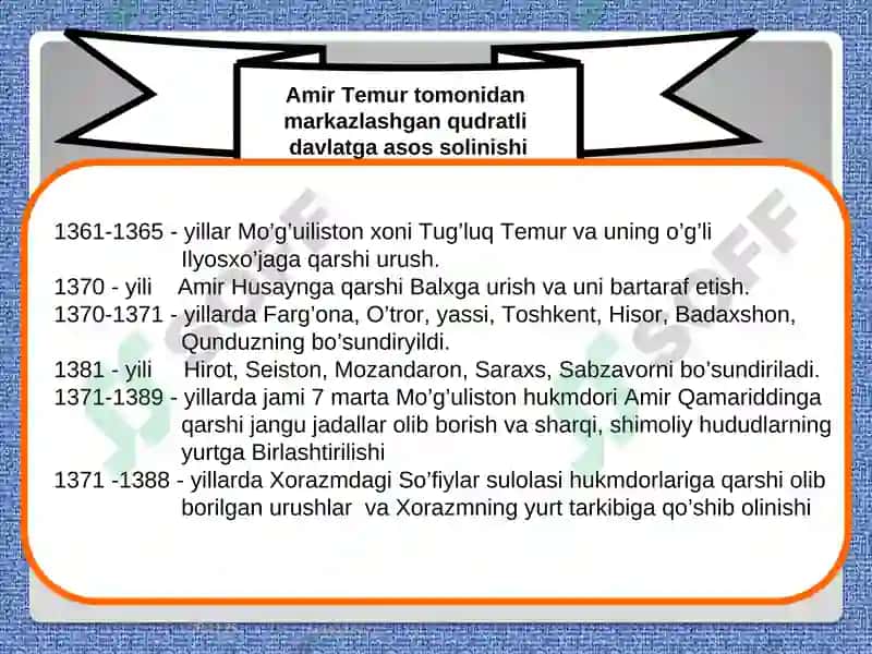 Amir Temur va temuriylar davrida o‘zbek davlatchiligining yuksalishi 4