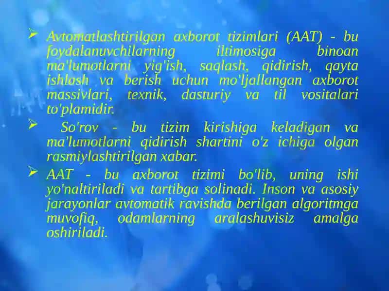 Avtomatlashtirilgan axborot tizimlari (AAT) 4
