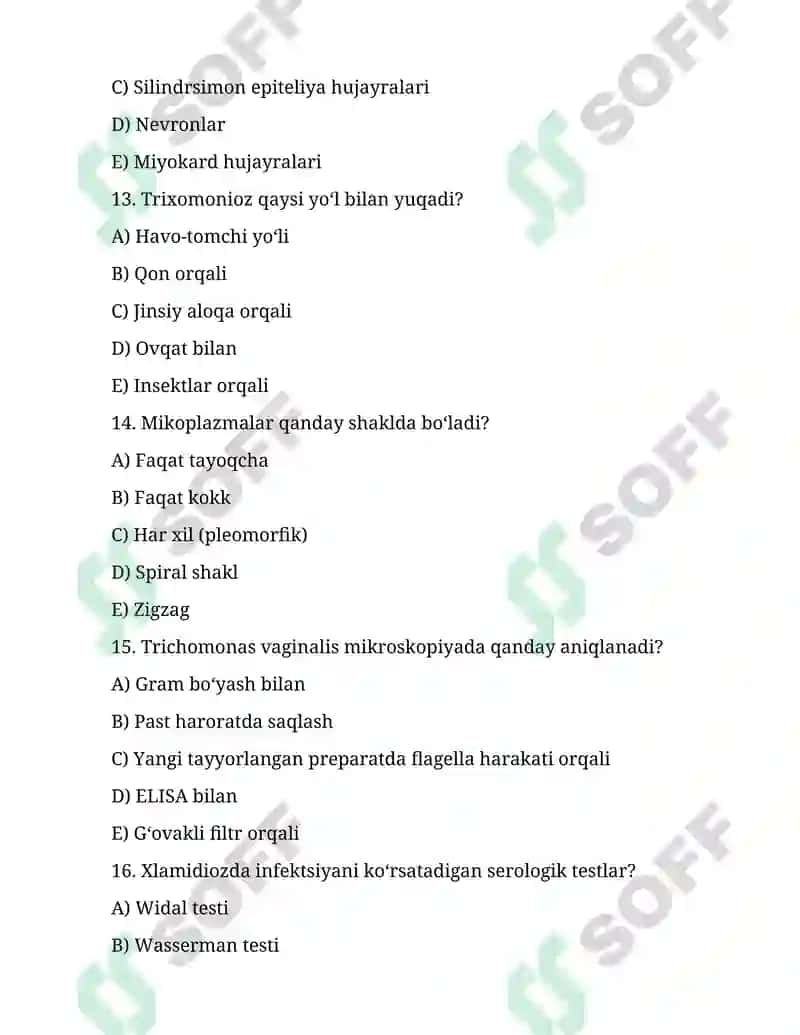 Xlamidioz, mikoplazmoz, trixomonioz qo’zg’atuvchilarining tavsifi va tashxisi. 4