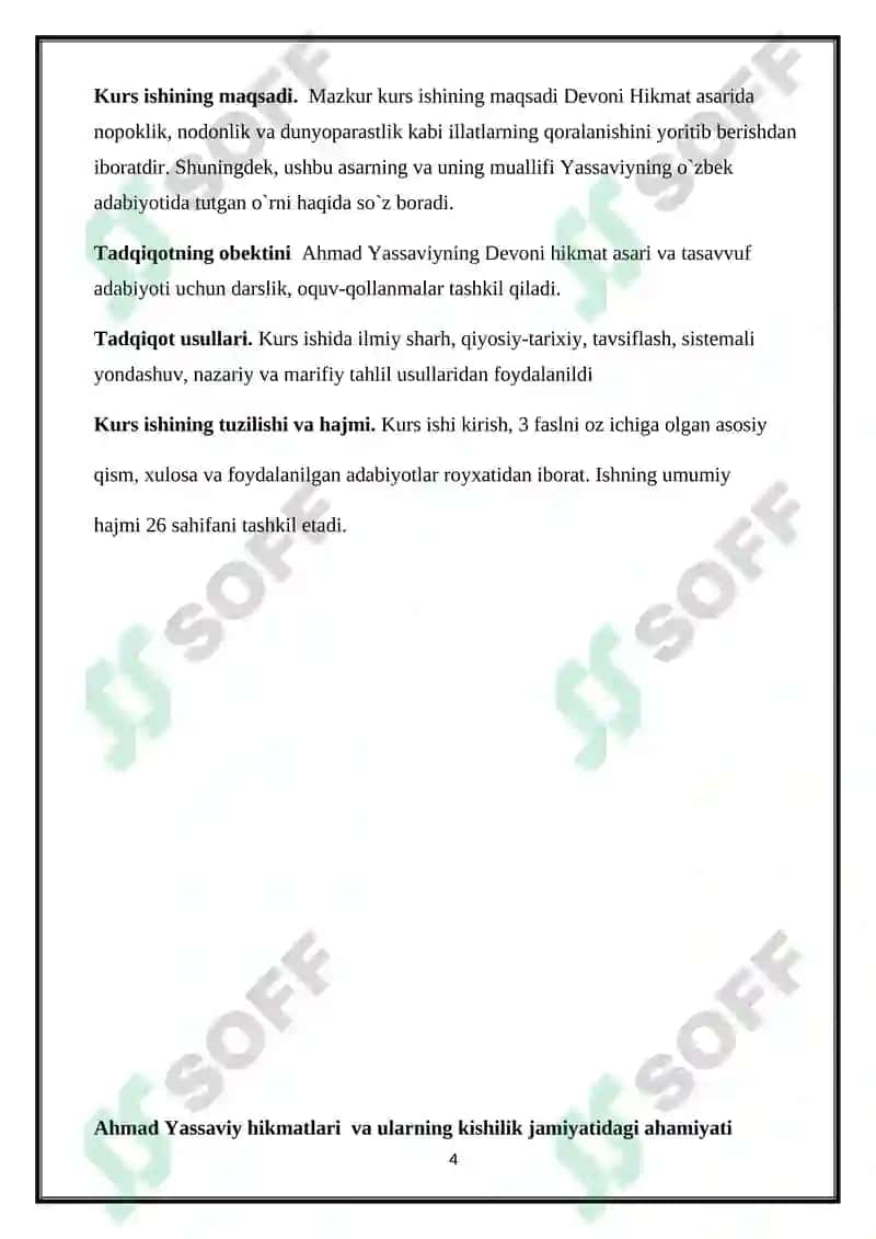 Ahmad Yassaviyning Devoni hikmatida nopoklik, nodonlik, dunyoparastlik kabi illatlarning qoralanishi 4