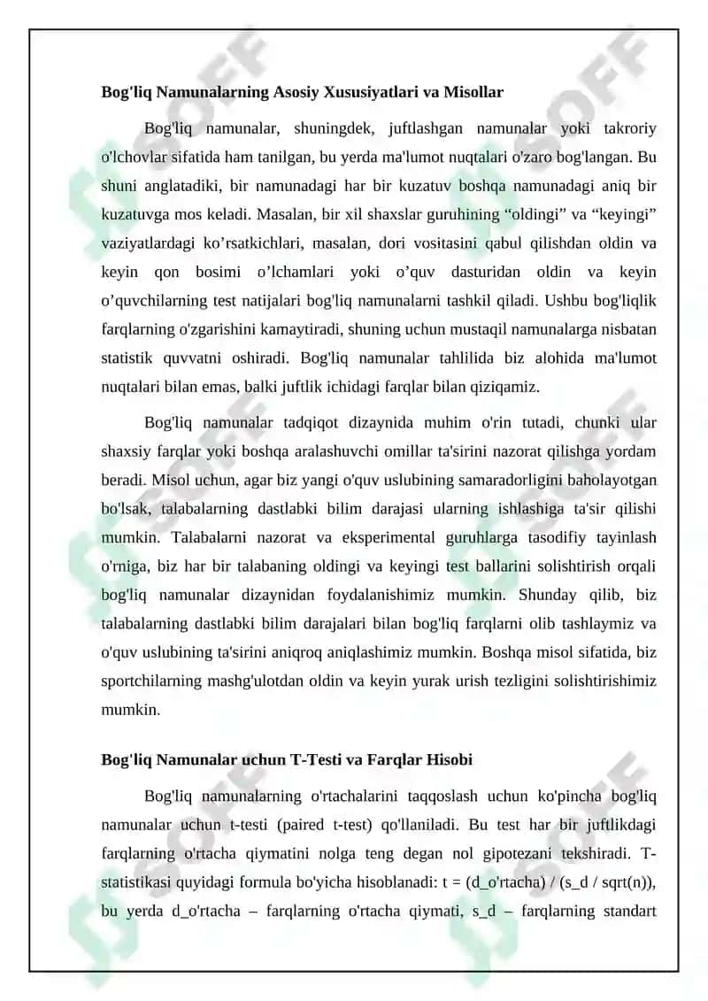 Bog'liq populyatsiyalar o'rtacha qiymatlarini solishtirish 4