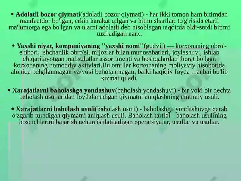 Biznesni baholashni asosiy tushunchalari 4