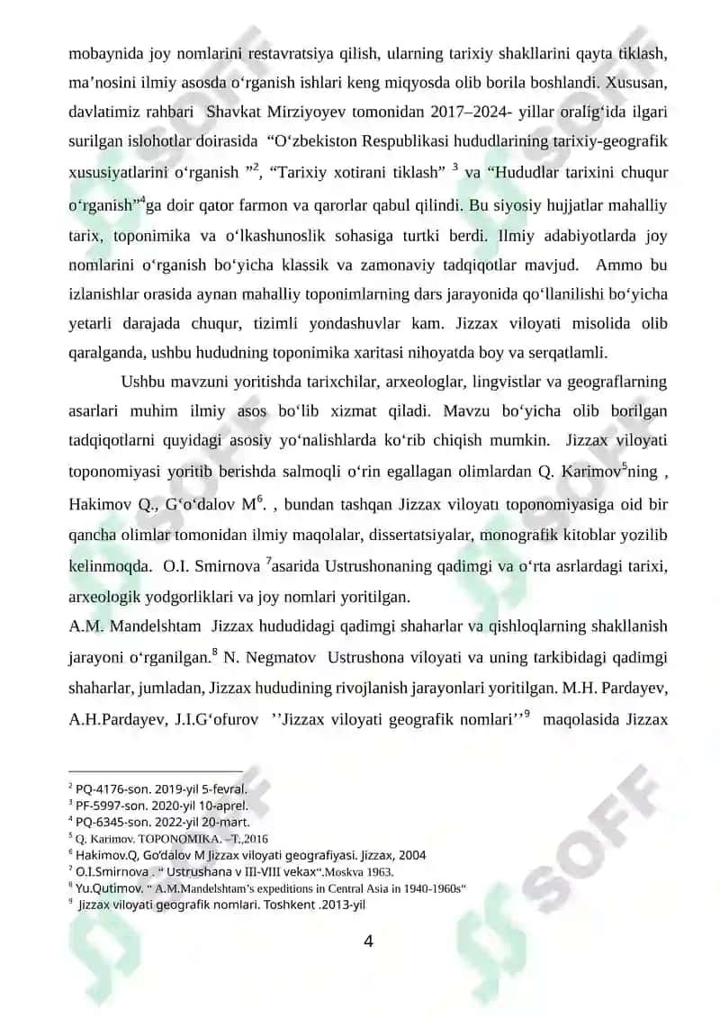 TARIXIY O’LKASHUNOSLIK FANINI O’QITISHDA MAHALLIY JOY NOMLARIDAN FOYDALANISH (JIZZAX VILOYATI MISOLIDA) 4
