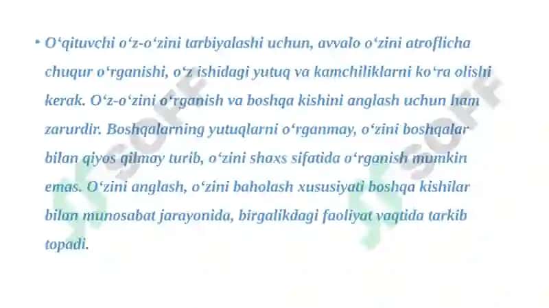 O‘Z-O‘ZINI TARBIYALASH VA O‘Z USTIDA ISHLASH. PEDAGOGIKA TAJRIBANI TO‘PLASH TIZIMI 4