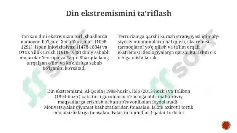 Diniy fundamental radikalizm terrorizmning tarixi va yoʻnalishlari 4
