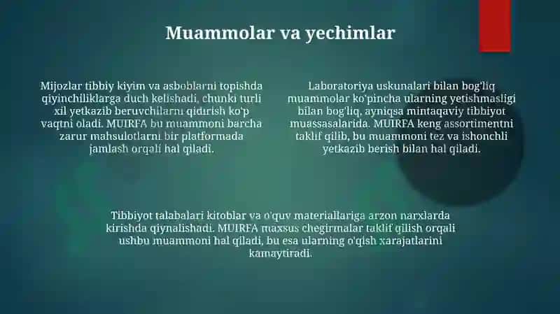 MUIRFA-Tibbiyot olami uchun platforma 4