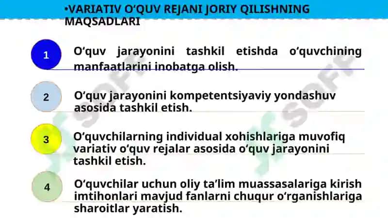 Umumiy o‘rta ta’lim muassasalarida variativ o‘quv-rejalarni joriy etish 4