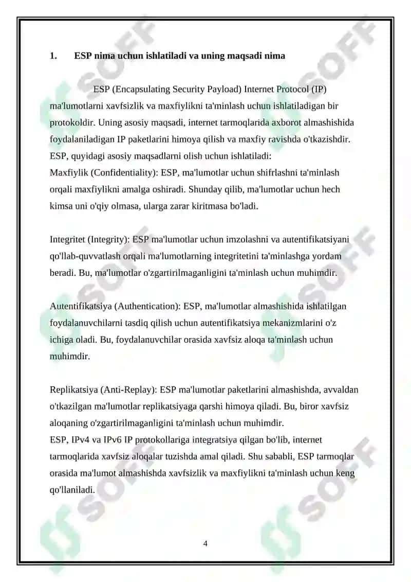 AUTENTIFIKATSIYANI TA’MINLASH PROTOKOLI ESP PROTOKOLI 4